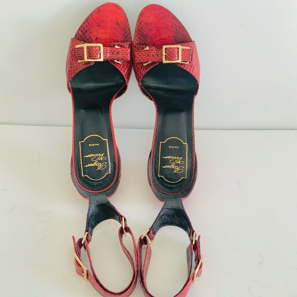 Roger Vivier Red Python Sandals 38 - image 6